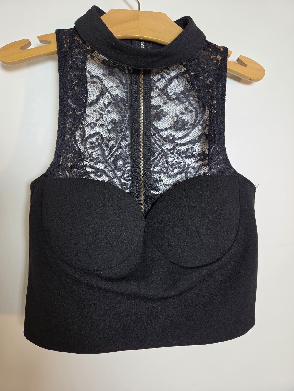Fashion Nova Black Lace Mock Neck Crop Top
